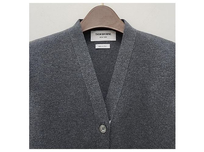 Thom Browne Milano-Stich Armband Bar Cardigan in Mittelgrau Braun - Ansicht 4