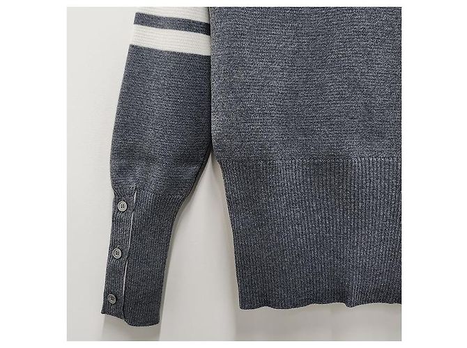 Thom Browne Milano-Stich Armband Bar Cardigan in Mittelgrau Braun - Ansicht 8