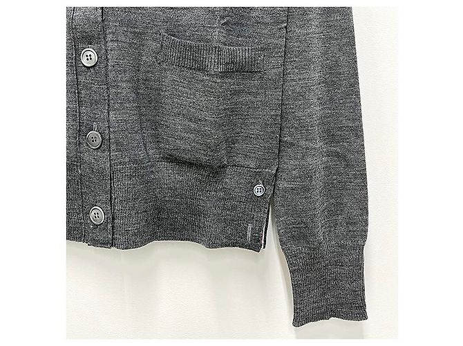 Thom Browne Cardigan aus Merinowolle in Mittelgrau mit diagonalen Armleisten Braun - Ansicht 17