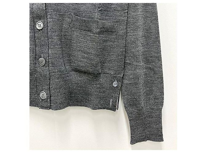 Thom Browne Cardigan aus Merinowolle in Mittelgrau mit diagonalen Armleisten Braun - Ansicht 5