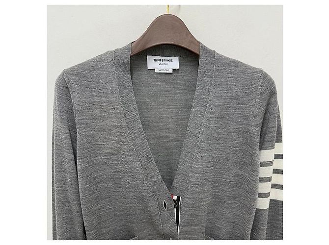 Thom Browne Cardigan aus Merinowolle mit diagonalen Streifen Braun - Ansicht 5