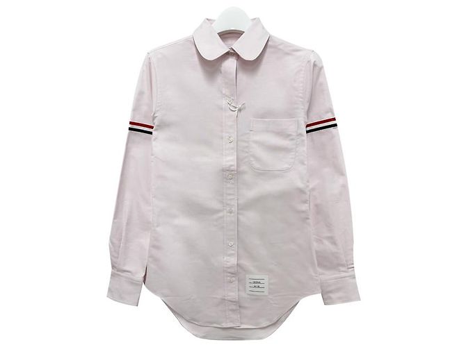 Thom Browne Camicia Oxford Classica con Bracciale a Tre Strisce Rosa - vista 12