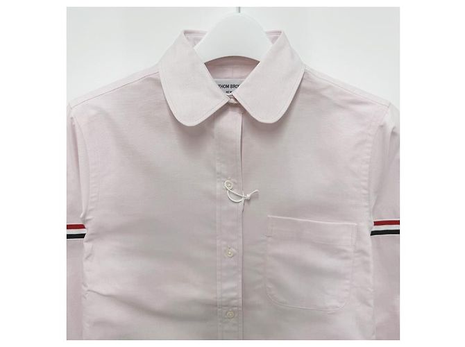 Thom Browne Camicia Oxford Classica con Bracciale a Tre Strisce Rosa - vista 14