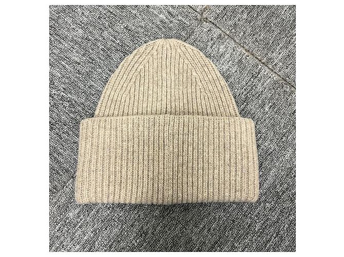 Gestrickte Wollmütze mit großem Acne-Logo-Patch in Grau Melange DRN Braun - Ansicht 12