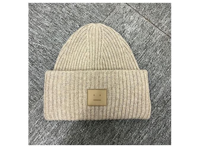 Gestrickte Wollmütze mit großem Acne-Logo-Patch in Grau Melange DRN Braun - Ansicht 2
