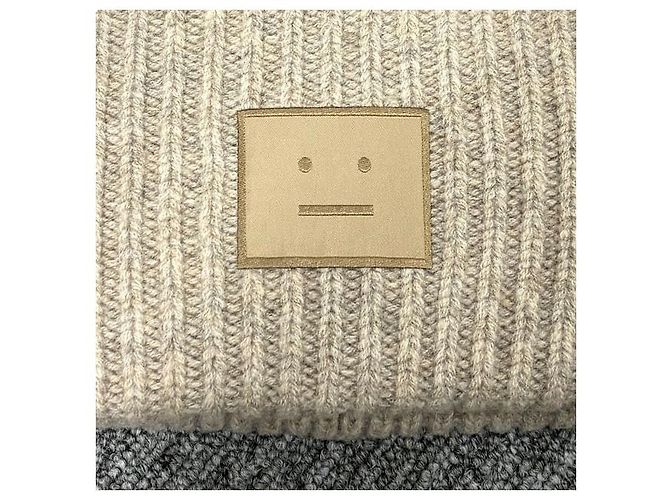 Gestrickte Wollmütze mit großem Acne-Logo-Patch in Grau Melange DRN Braun - Ansicht 5