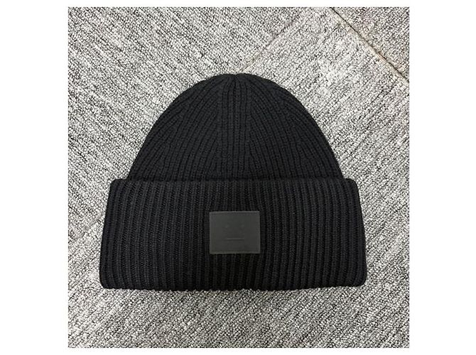Wollstrickmütze mit großem Acne-Logo-Patch Schwarz - Ansicht 2
