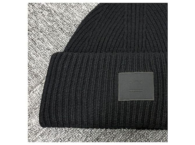 Wollstrickmütze mit großem Acne-Logo-Patch Schwarz - Ansicht 4