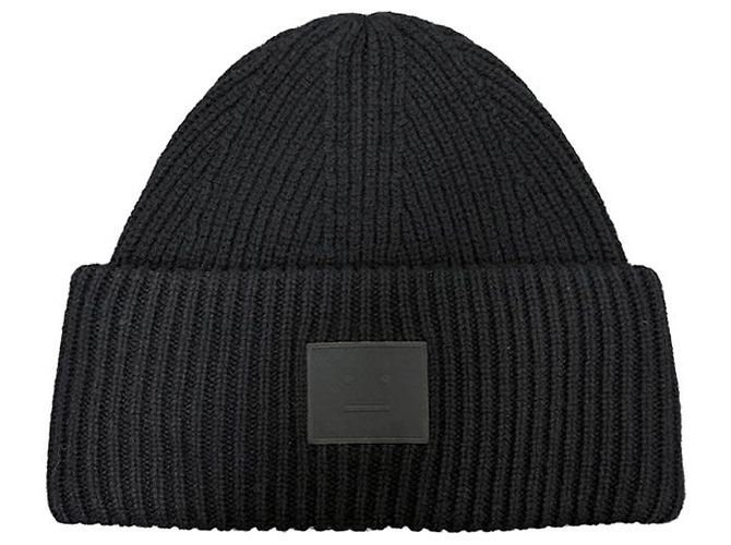 Wollstrickmütze mit großem Acne-Logo-Patch Schwarz - Ansicht 9