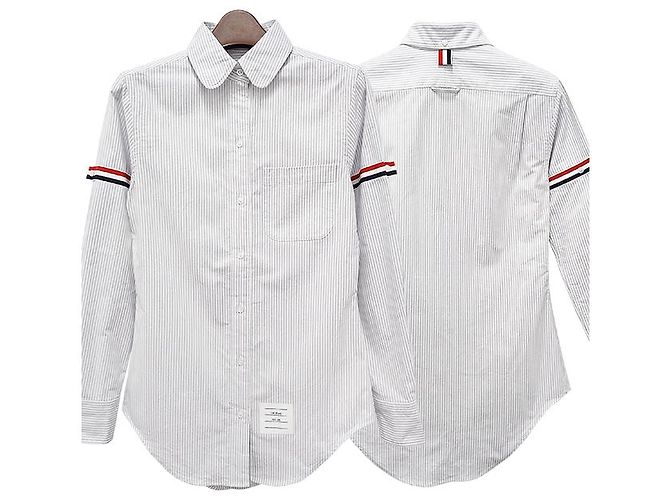 Camicia Oxford a righe con bracciale a tre righe per donna Thom Browne Grigio Medio Marrone - vista 13