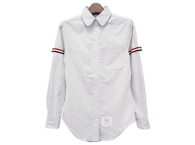 Camicia Oxford a righe con bracciale a tre righe per donna Thom Browne Grigio Medio Marrone - vista 14