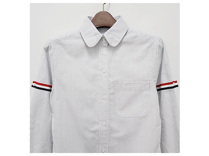 Camicia Oxford a righe con bracciale a tre righe per donna Thom Browne Grigio Medio Marrone - vista 16