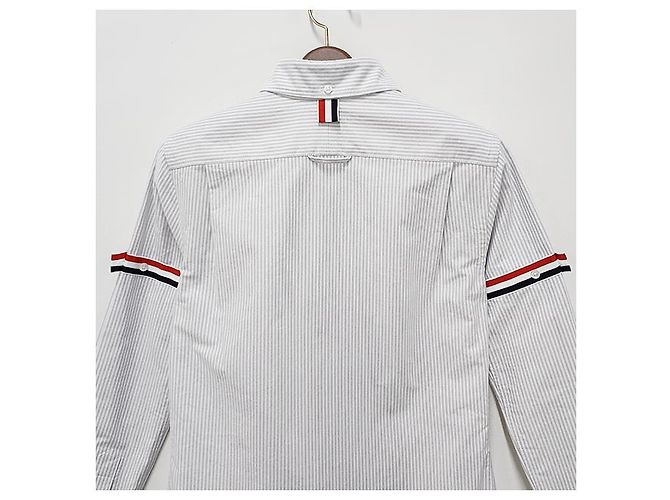 Camicia Oxford a righe con bracciale a tre righe per donna Thom Browne Grigio Medio Marrone - vista 17