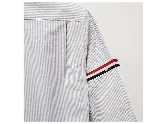Camicia Oxford a righe con bracciale a tre righe per donna Thom Browne Grigio Medio Marrone - vista 20