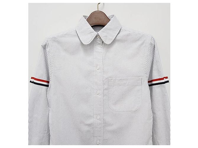 Camicia Oxford a righe con bracciale a tre righe per donna Thom Browne Grigio Medio Marrone - vista 4