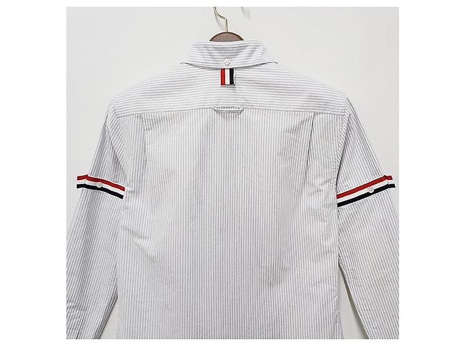 Camicia Oxford a righe con bracciale a tre righe per donna Thom Browne Grigio Medio Marrone - vista 5