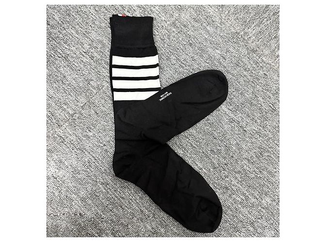 Thom Browne Calze leggere in cotone a metà polpaccio con tre strisce Nero - vista 12