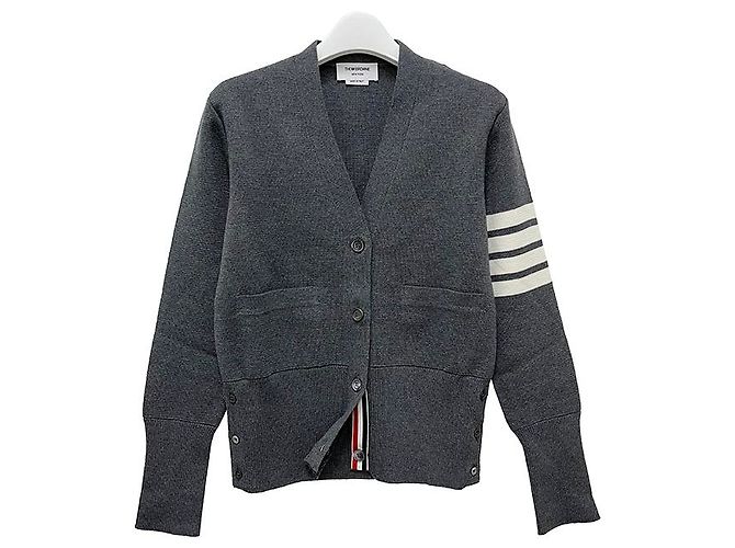 Thom Browne Cardigan Milan Stitch Bar Grigio Medio Marrone - vista 11
