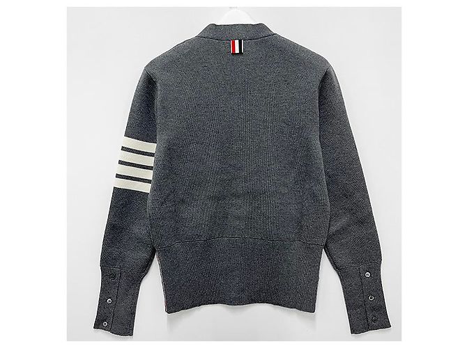 Thom Browne Cardigan Milan Stitch Bar Grigio Medio Marrone - vista 13