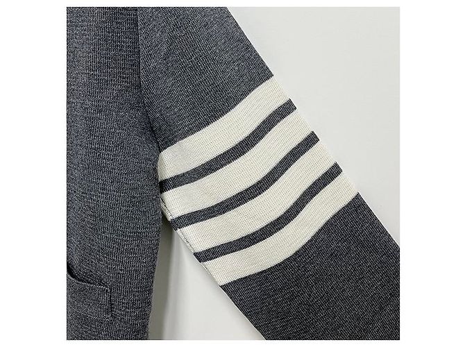 Thom Browne Cardigan Milan Stitch Bar Grigio Medio Marrone - vista 15