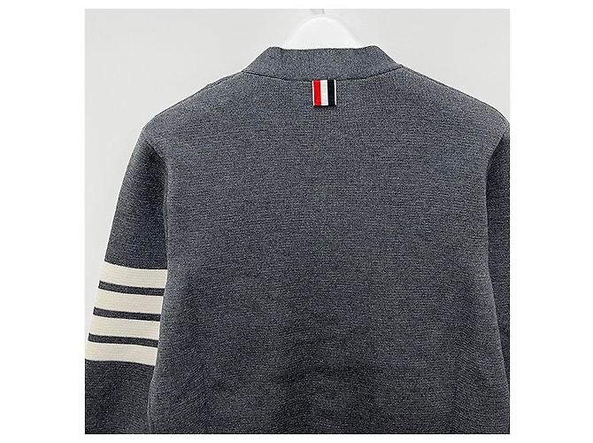 Thom Browne Cardigan Milan Stitch Bar Grigio Medio Marrone - vista 17