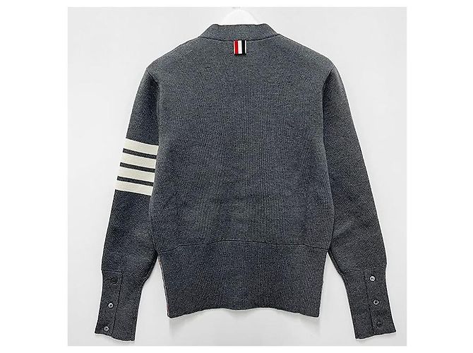 Thom Browne Cardigan Milan Stitch Bar Grigio Medio Marrone - vista 3