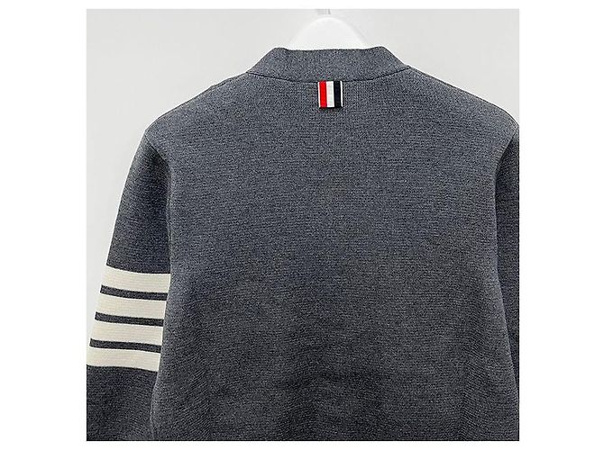 Thom Browne Cardigan Milan Stitch Bar Grigio Medio Marrone - vista 7