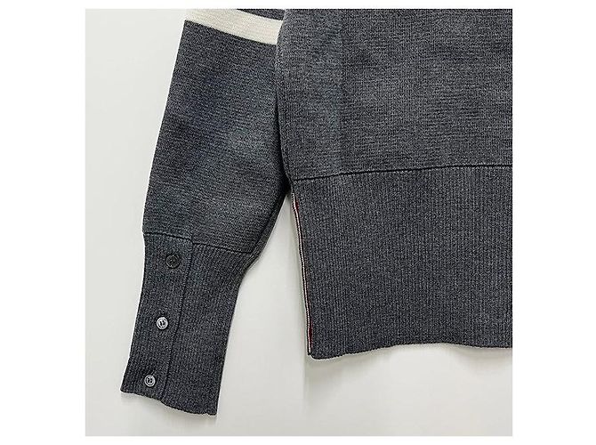 Thom Browne Cardigan Milan Stitch Bar Grigio Medio Marrone - vista 8