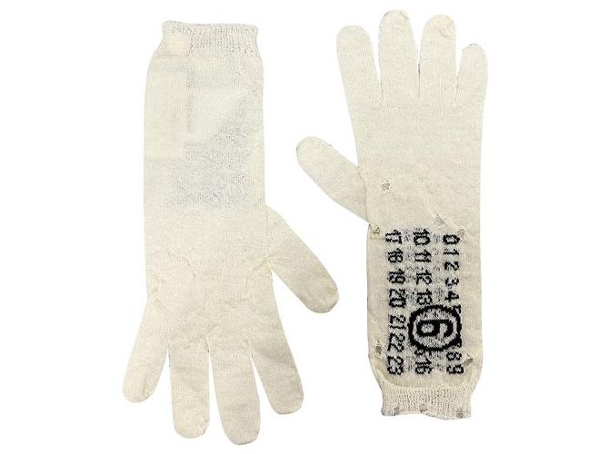 Maison Martin Margiela Wollhandschuhe mit Nummernlogo Off White Weiß - Ansicht 8