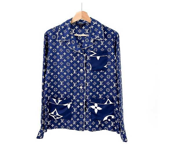 Louis Vuitton Camicia da pigiama in seta Escale Blu - vista 3