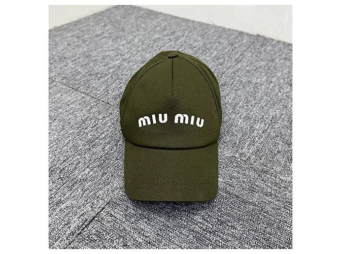Miu Miu bestickte Logo Baumwoll-Baseballmütze Waldgrün Weiß ADXI - Ansicht 12
