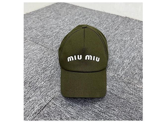 Miu Miu bestickte Logo Baumwoll-Baseballmütze Waldgrün Weiß ADXI - Ansicht 2