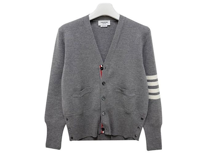 Thom Browne Diagonal Stripe Milano Stitch Wool Cardigan Light Grey - view 11