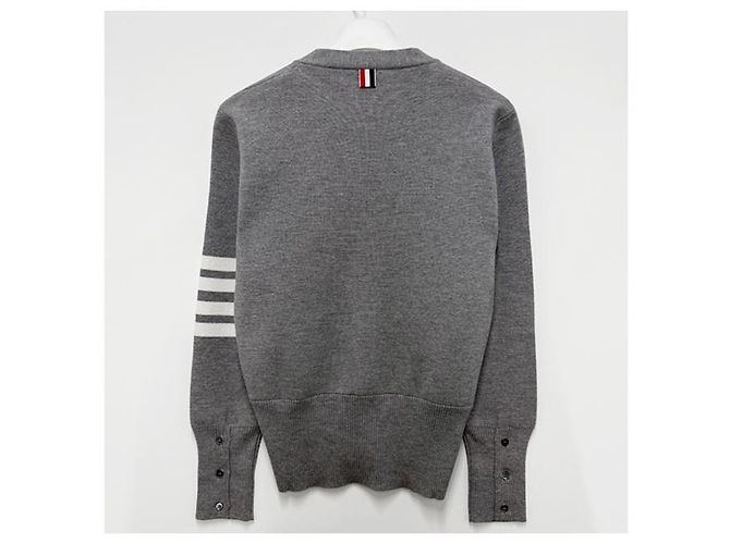 Thom Browne Diagonal Stripe Milano Stitch Wool Cardigan Light Grey - view 12