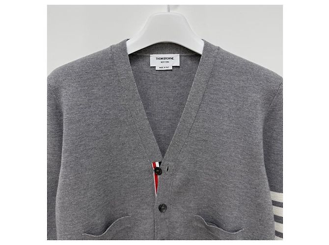 Thom Browne Diagonal Stripe Milano Stitch Wool Cardigan Light Grey - view 13