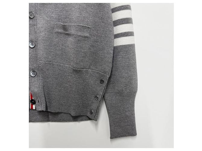 Thom Browne Diagonal Stripe Milano Stitch Wool Cardigan Light Grey - view 15