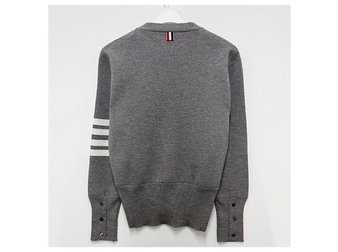 Thom Browne Diagonal Stripe Milano Stitch Wool Cardigan Light Grey - view 2