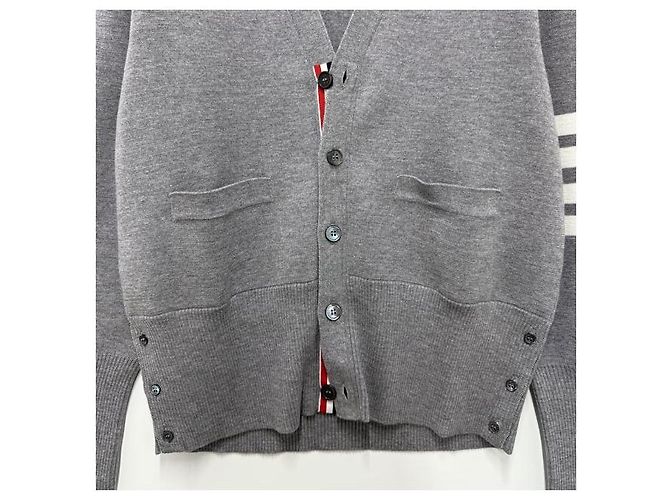 Thom Browne Diagonal Stripe Milano Stitch Wool Cardigan Light Grey - view 4