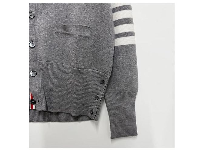 Thom Browne Diagonal Stripe Milano Stitch Wool Cardigan Light Grey - view 5