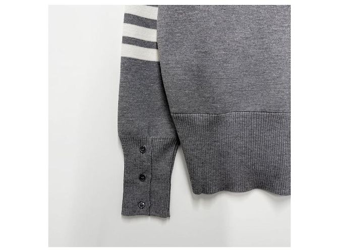 Thom Browne Diagonal Stripe Milano Stitch Wool Cardigan Light Grey - view 6