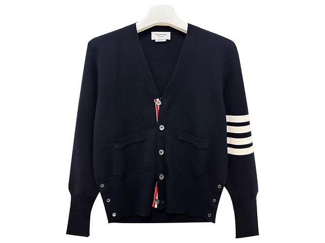 Thom Browne Wollcardigan mit Milano-Stich und diagonaler Leiste Blau - Ansicht 11