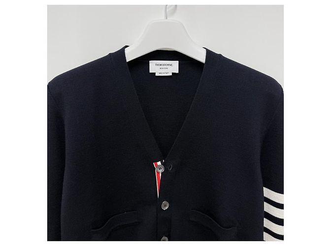 Thom Browne Wollcardigan mit Milano-Stich und diagonaler Leiste Blau - Ansicht 13
