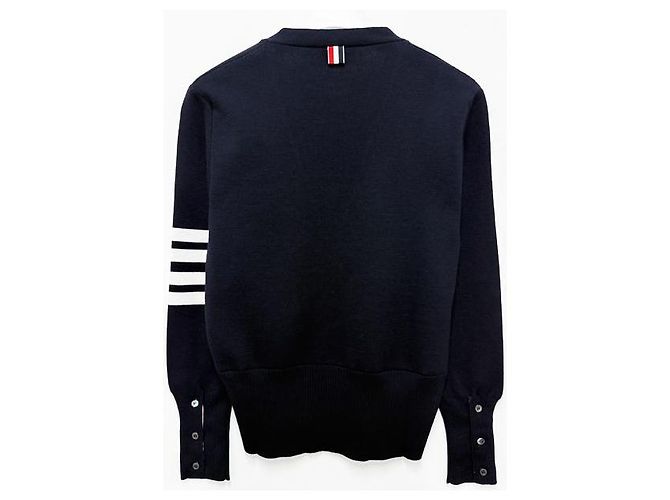 Thom Browne Wollcardigan mit Milano-Stich und diagonaler Leiste Blau - Ansicht 2