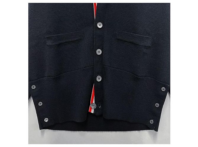 Thom Browne Wollcardigan mit Milano-Stich und diagonaler Leiste Blau - Ansicht 4