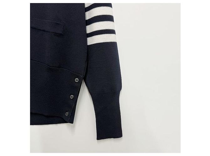 Thom Browne Wollcardigan mit Milano-Stich und diagonaler Leiste Blau - Ansicht 5