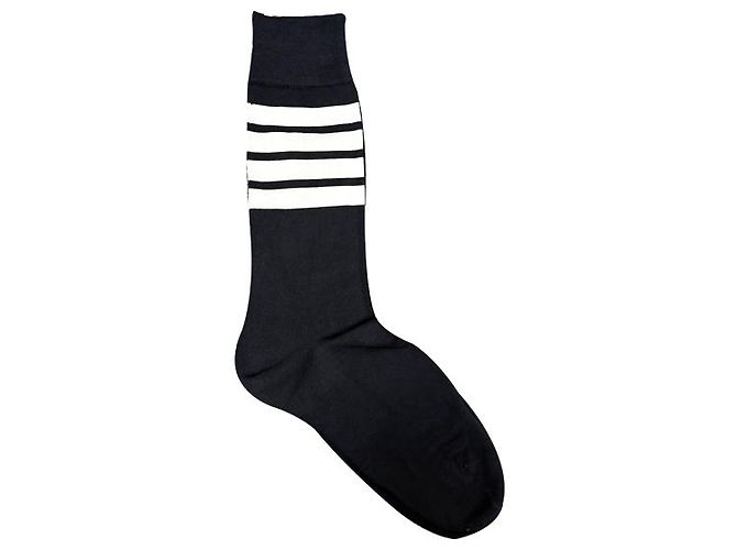 Thom Browne Calze in cotone leggere a metà polpaccio con tre righe blu navy - vista 8