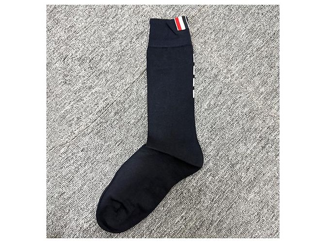 Thom Browne Calze in cotone leggere a metà polpaccio con tre righe blu navy - vista 9