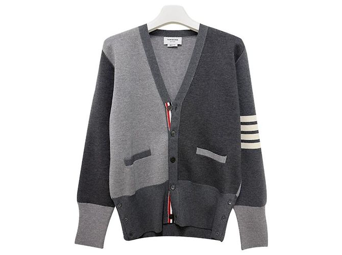 Thom Browne Diagonal Stripe Mixed Wool Cardigan Tonal Grey - view 11