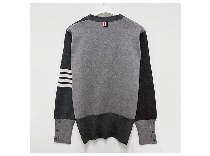 Thom Browne Diagonal Stripe Mixed Wool Cardigan Tonal Grey - view 12
