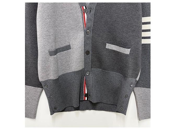 Thom Browne Diagonal Stripe Mixed Wool Cardigan Tonal Grey - view 14